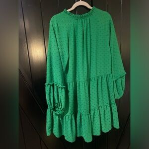 Clip Dot Ruffle Long Sleeve Shift Dress